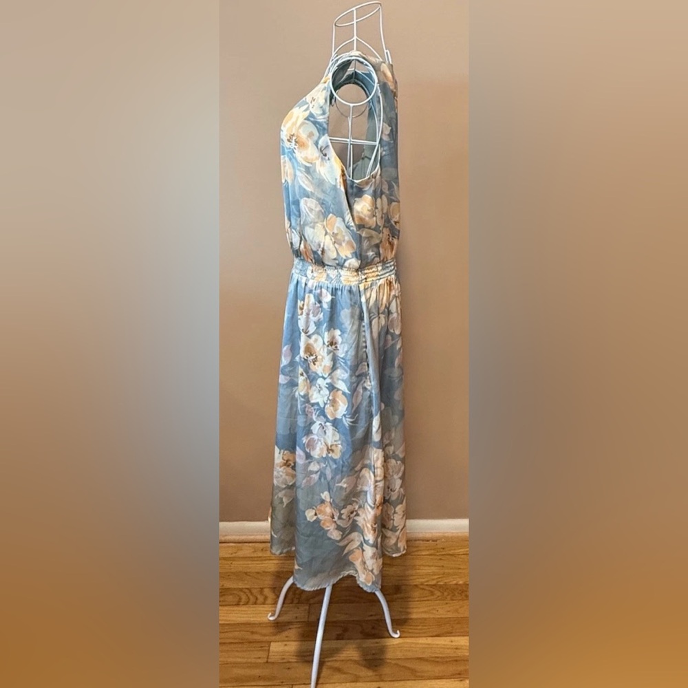 Coldwater Creek Floral Midi Dress Petite 10P Sleeveless Pockets Lined Blue - Picture 3 of 7